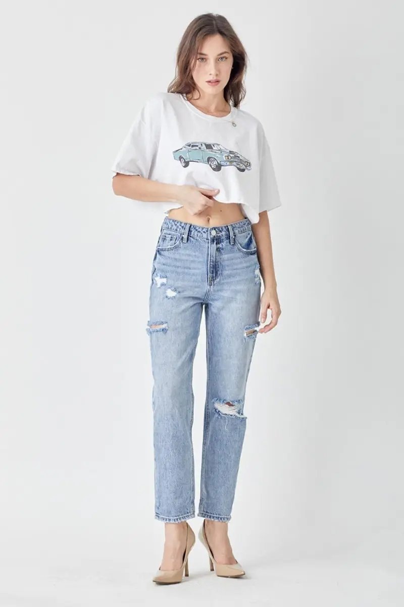 RISEN Distressed Slim Cropped Jeans for Trendy Style - Love Salve